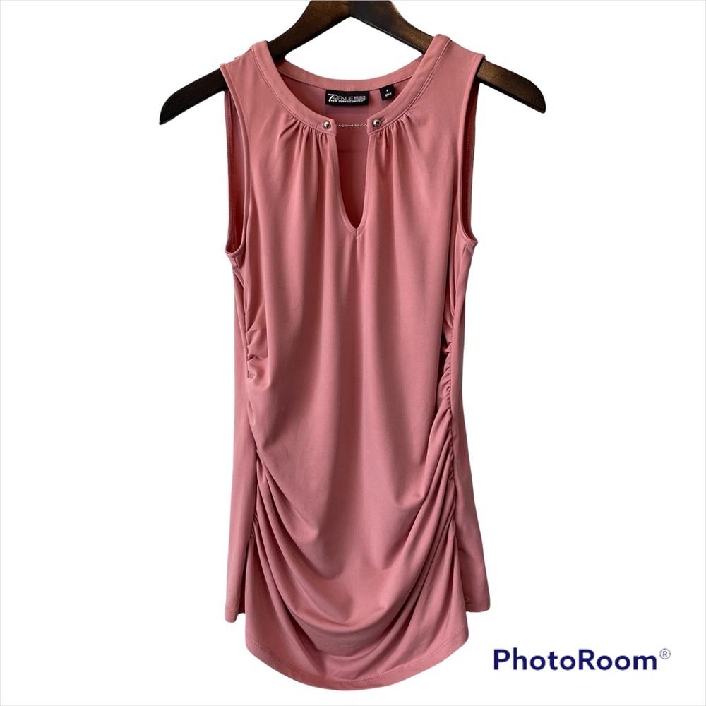 New York & Company Sleeveless Business Blouse Mauve Size Small Ruched Keyhole